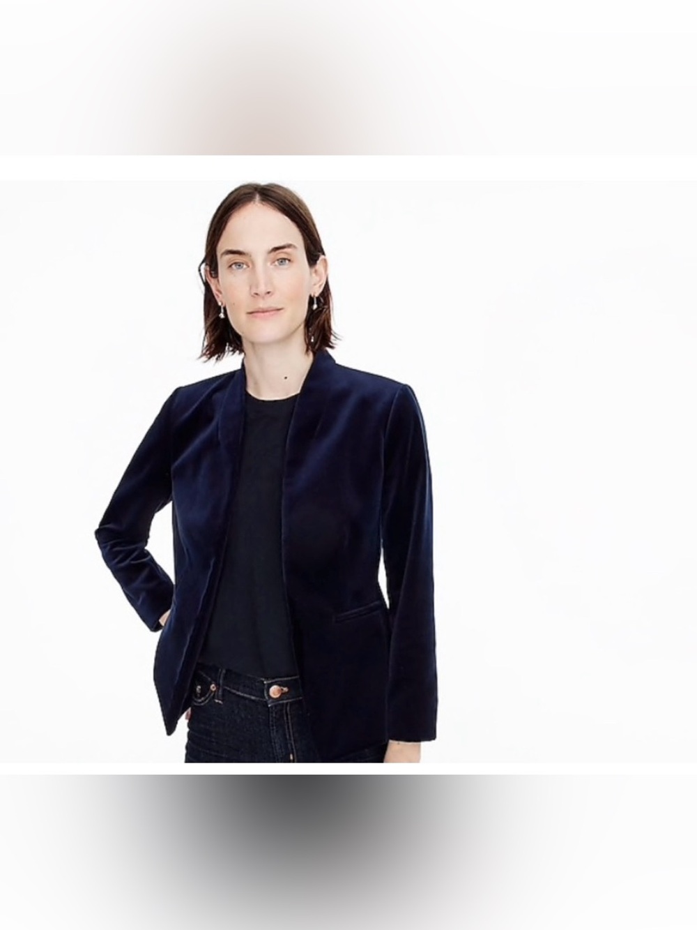 J. Crew Going Out In Stretch Velvet Open-Front in Navy Blazer Size 12P
